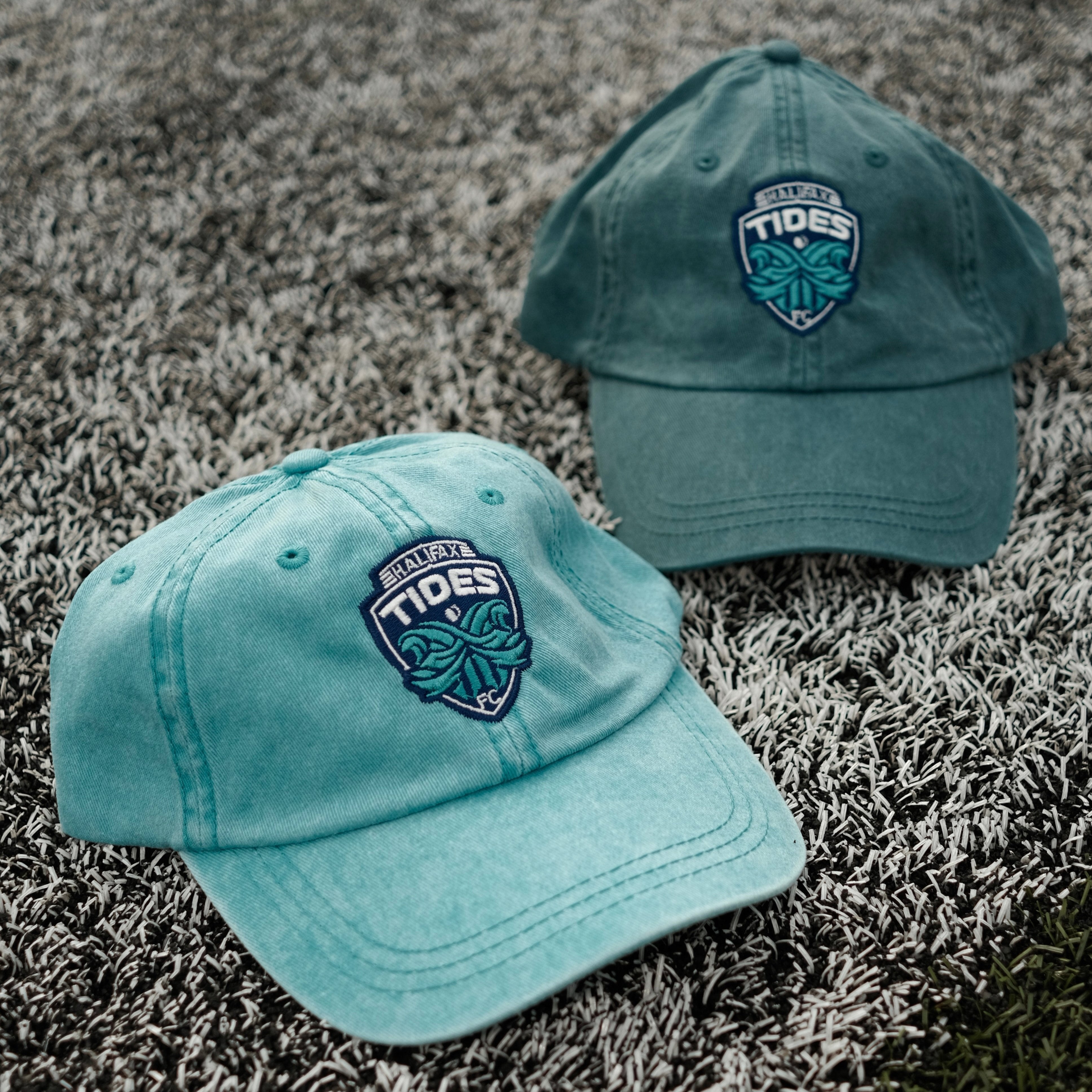 Halifax Tides FC Crested Dad Hats on soccer feild